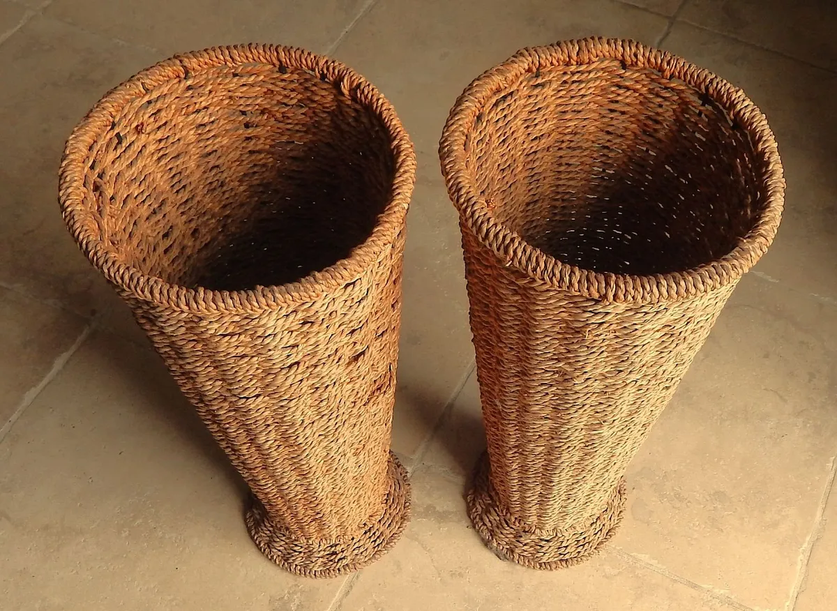 Pair of Large Hand Woven Rattan Vases - Image 2