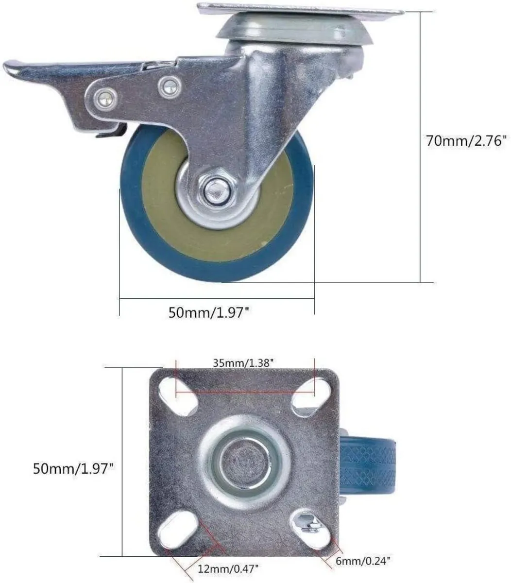50mm Castor Wheels Heavy Duty 200KG Load Set - Image 2