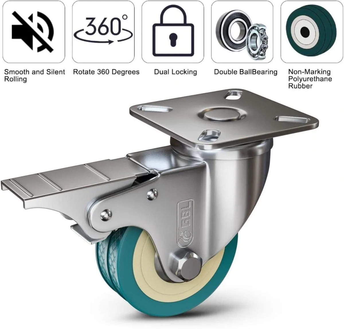 50mm Castor Wheels Heavy Duty 200KG Load Set - Image 3