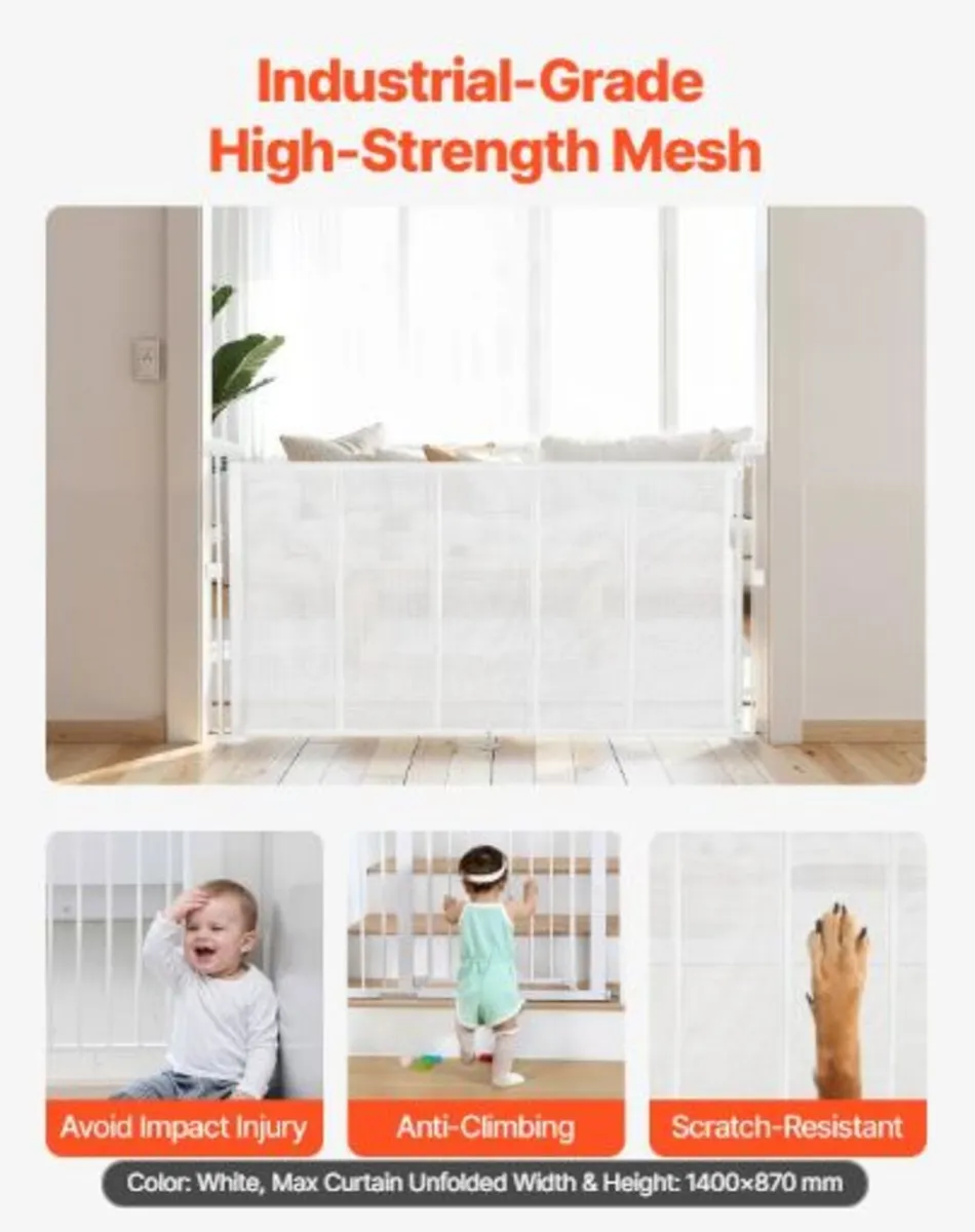 Retractable Baby Gate, 870 mm Tall, Extends up - Image 3