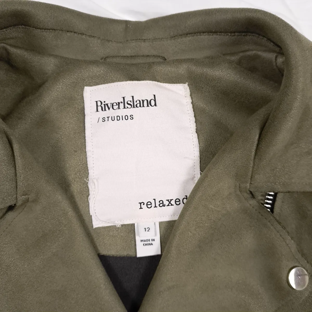 River Island Khaki Green Suede Biker Jacket 12UK - Image 4