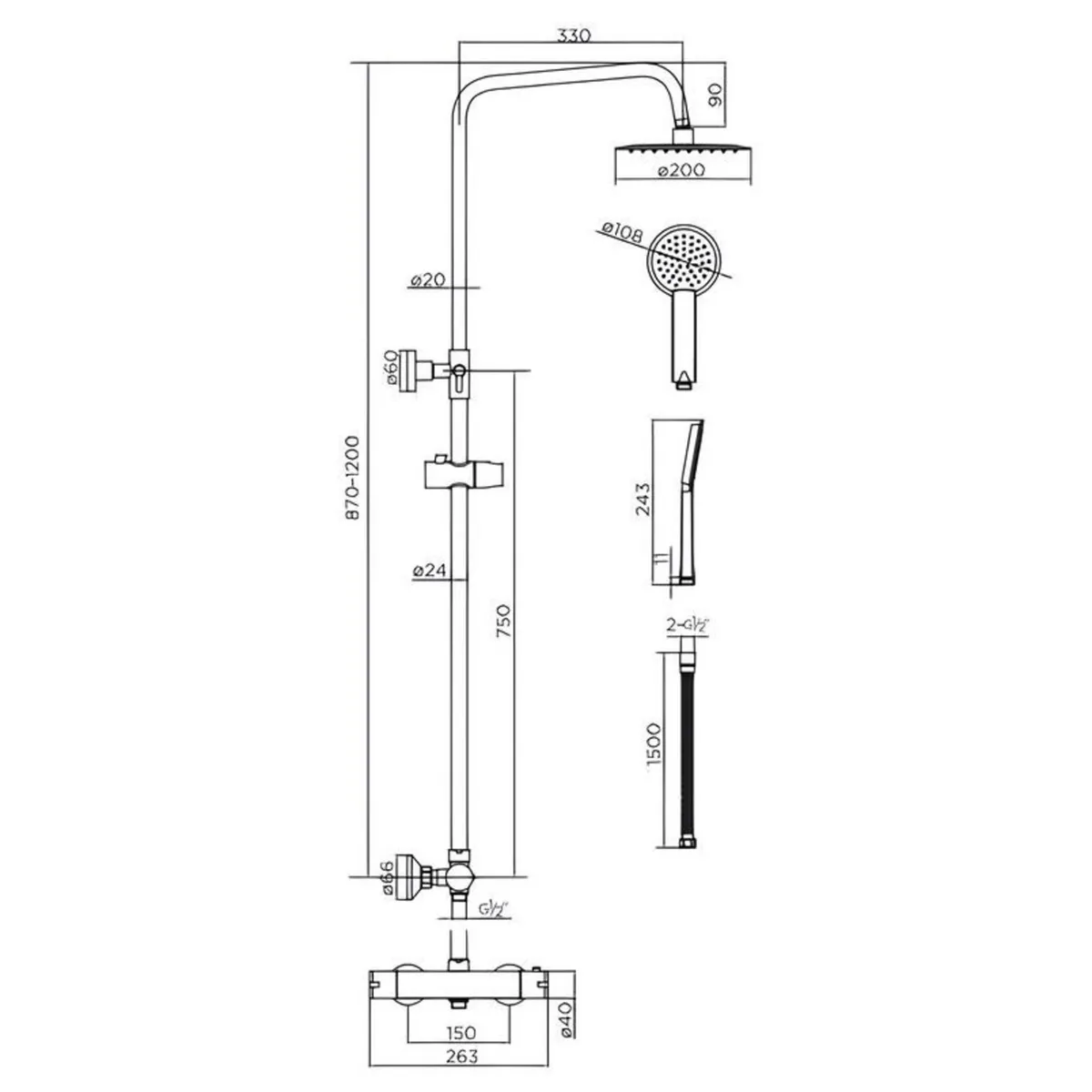 Shower Set Round with Thermo Valve | Brushed Brass - Image 4