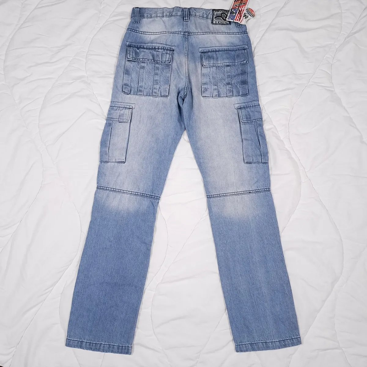 Peviani Blue Light Wash Cargo Denim Jeans W30 L33 - Image 4