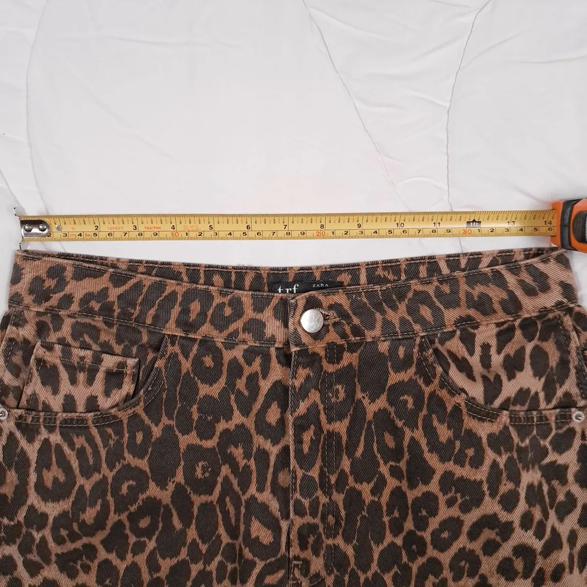 Zara Brown Leopard Denim Midi Skirt Size M - Image 3