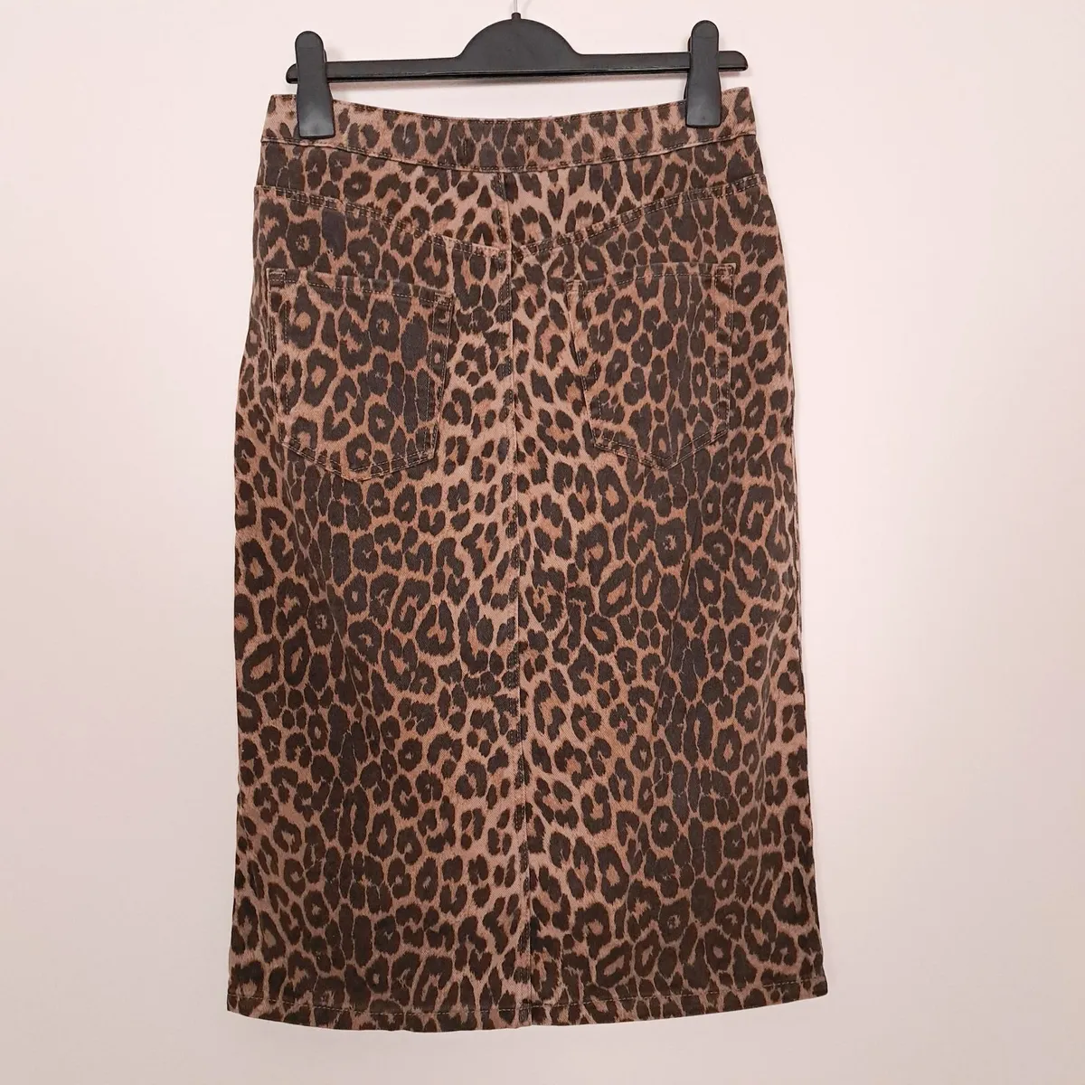 Zara Brown Leopard Denim Midi Skirt Size M - Image 4