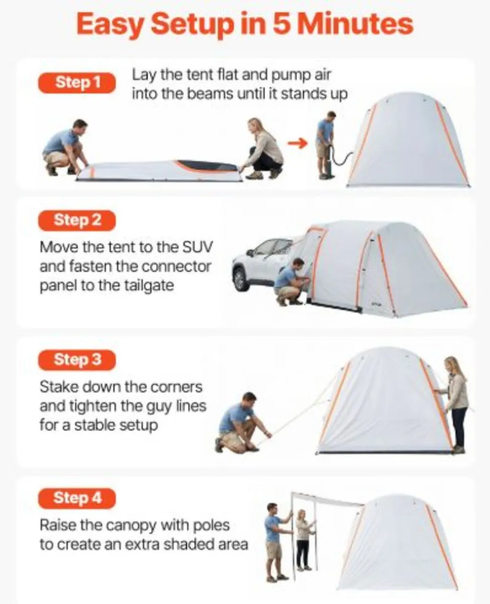 Inflatable SUV Tent with Awning, 2.44 x 2.04m - Image 3