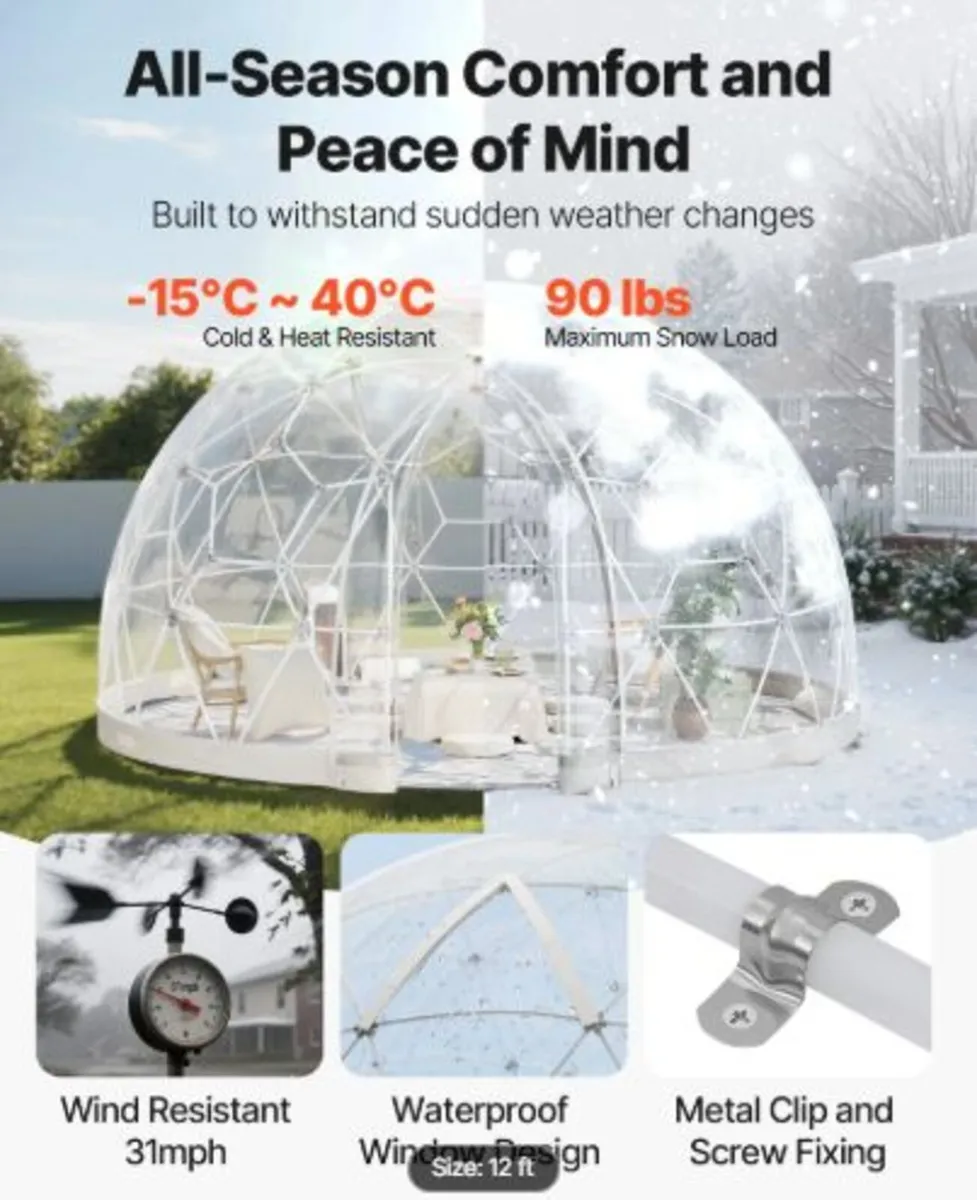 Garden Dome Igloo,3.6 x 2.2m Outdoor Clear Bubble - Image 3
