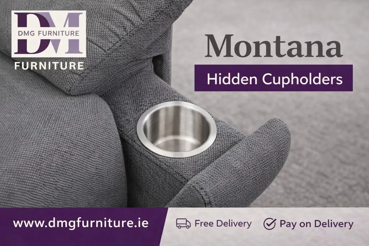 New 3+2 Montana Fabric Recliner Sofa Cupholders - Image 3