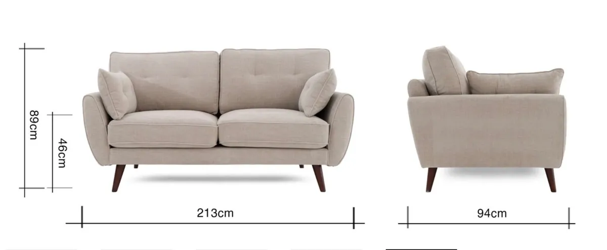 3-Seater Sofa – Natural Cream Fabric - Image 2