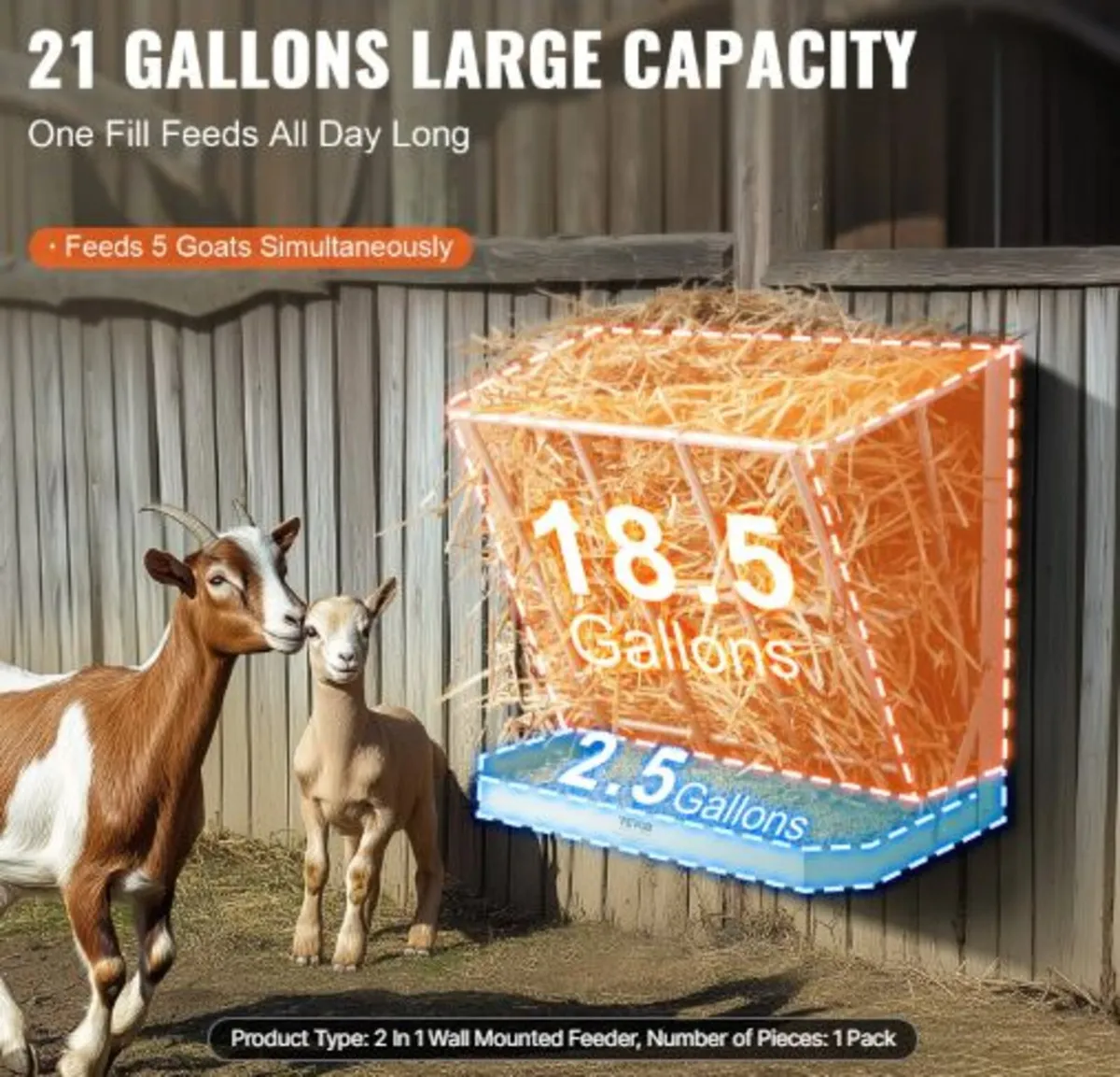 Goat Hay Feeder,21 Gallons Large Capacity, 2 in 1 - Image 2
