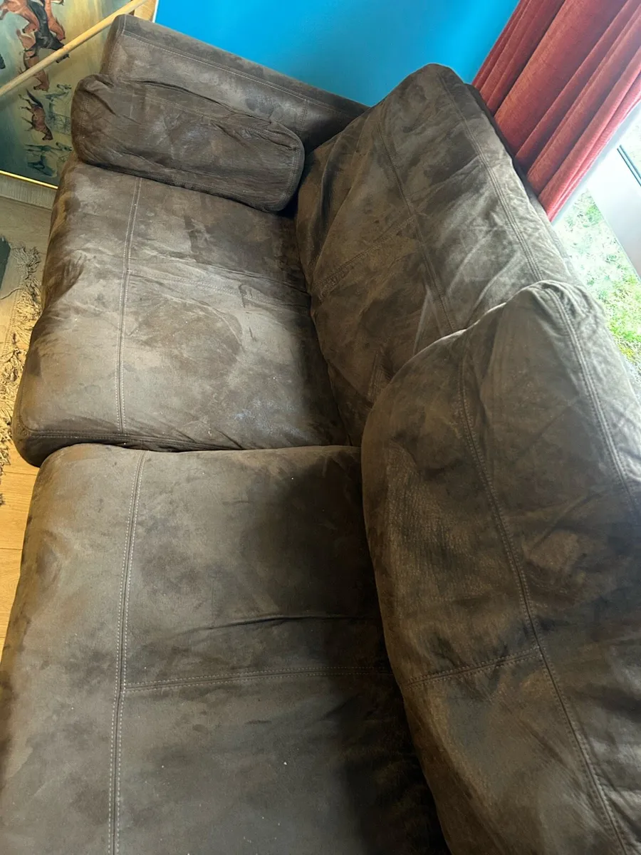 Brown Faux Suede Sofa - Image 3