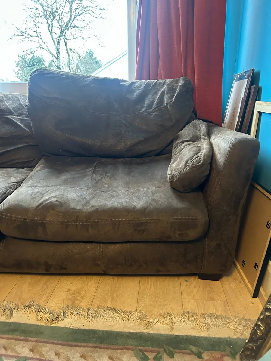 Brown Faux Suede Sofa - Image 4