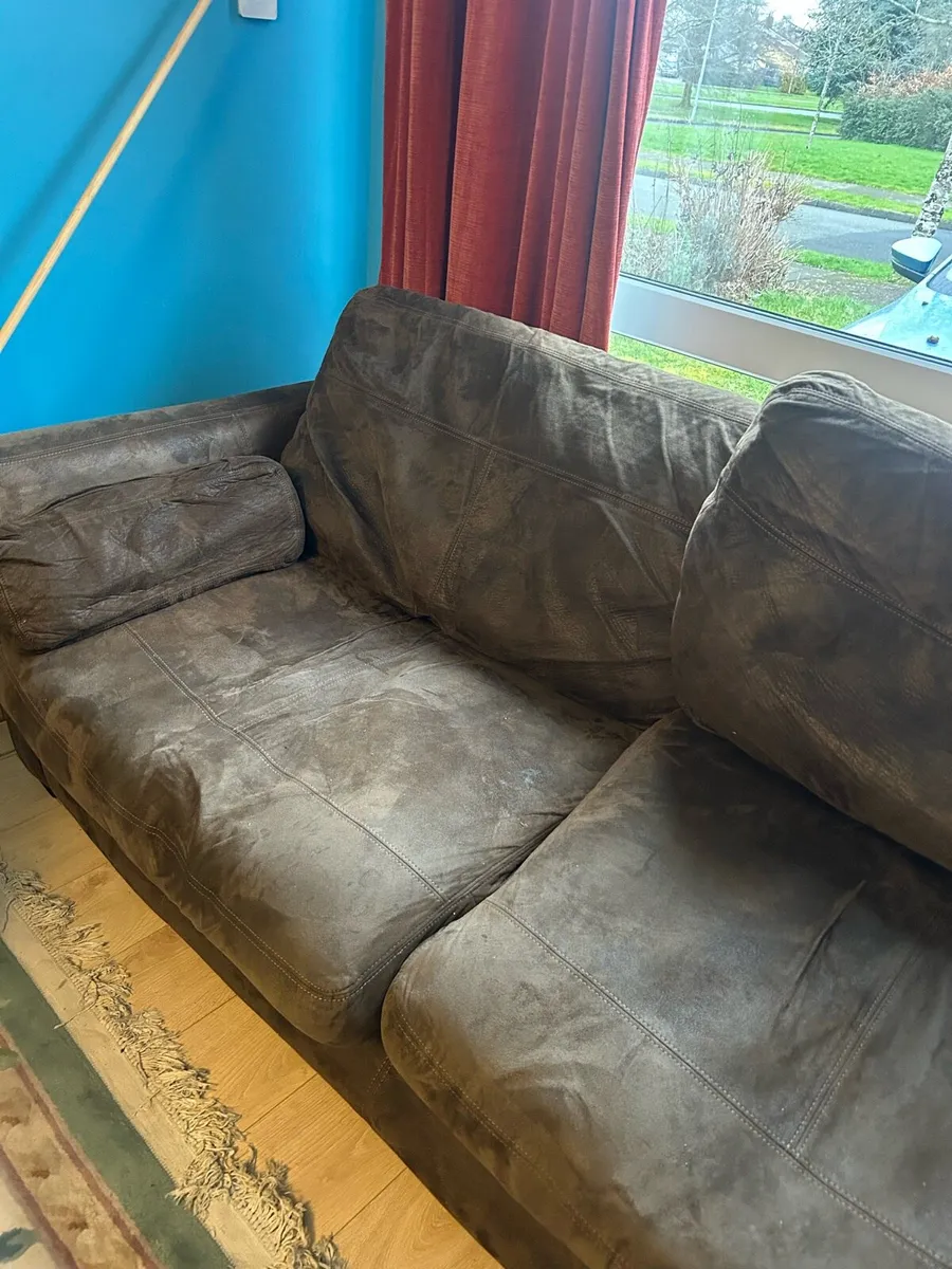Brown Faux Suede Sofa - Image 1