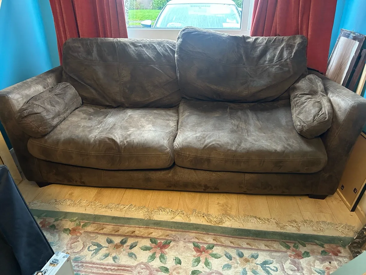 Brown Faux Suede Sofa - Image 2