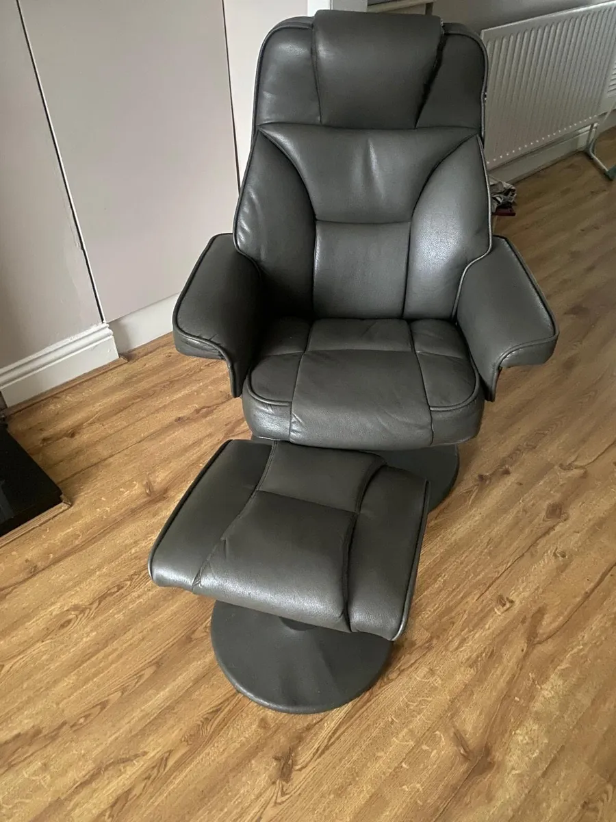 Used Leather chair and matching foot stool - Image 3