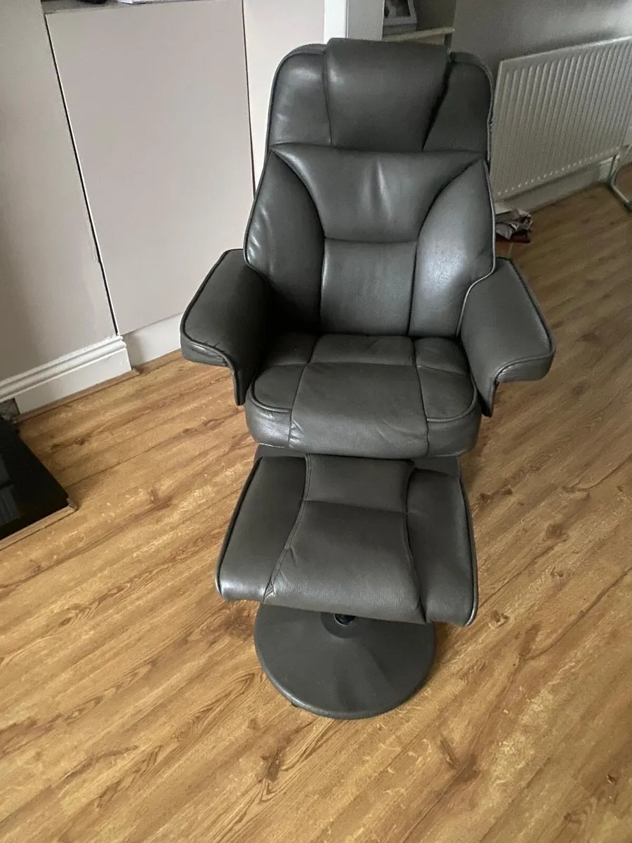 Used Leather chair and matching foot stool - Image 2