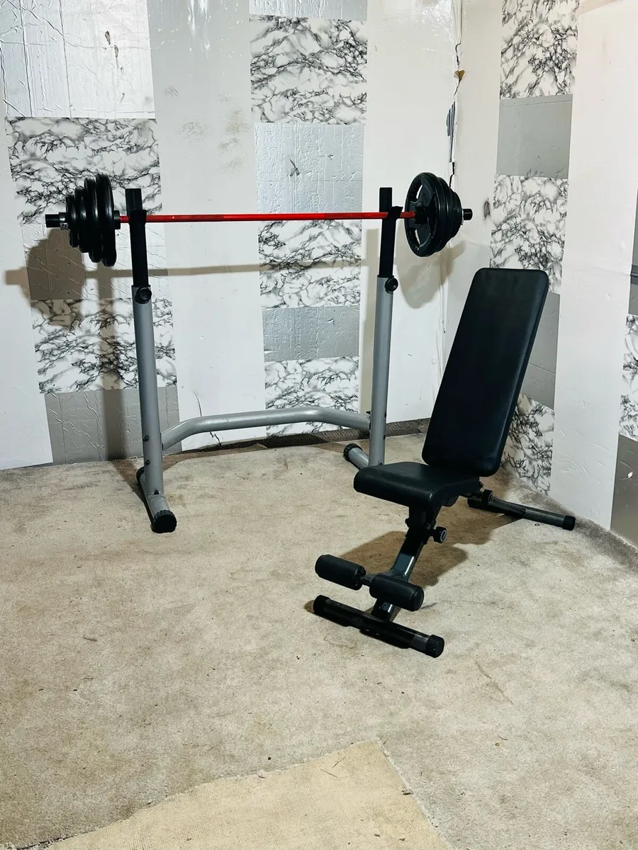 80KG OLYMPIC WEIGHTS WITH BATTERY RACK BENCH - Image 1