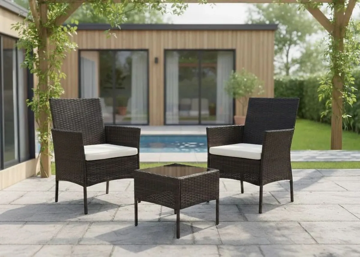 SummerBreeze 3-Piece Garden Set Patio Table & 2 Armchairs Outdoor Furniture Black & Brown - Image 1