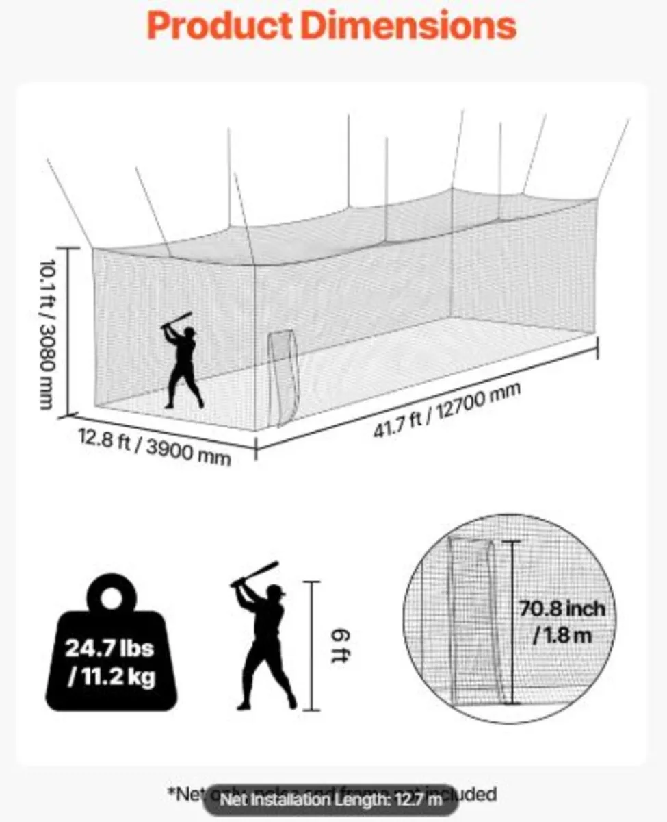 Baseball Batting Cage,12700x3900x3080mm Freestand - Image 2