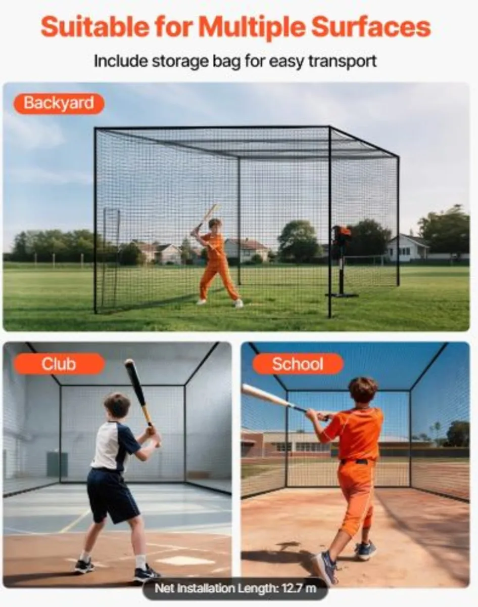 Baseball Batting Cage,12700x3900x3080mm Freestand - Image 3
