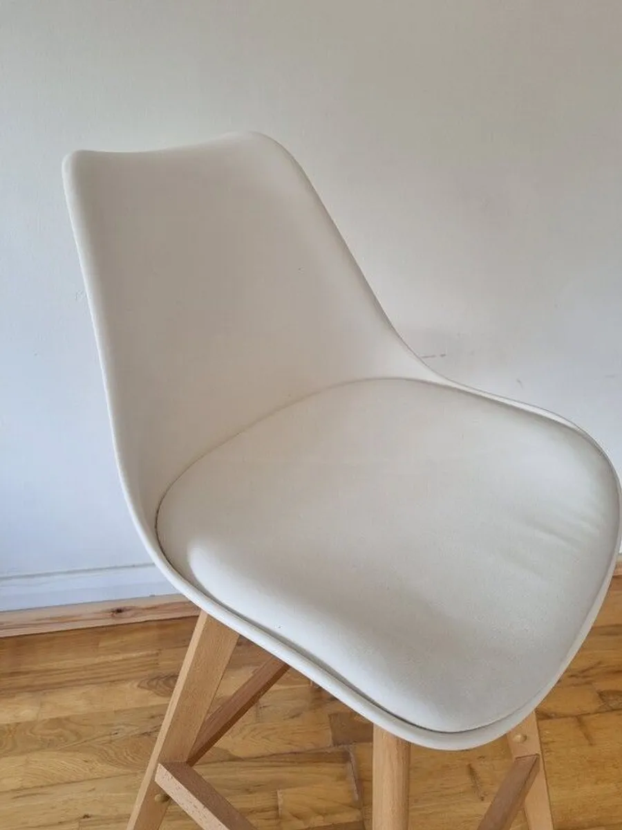 2 Modern White & Wood Kitchen Bar Stools - Image 3