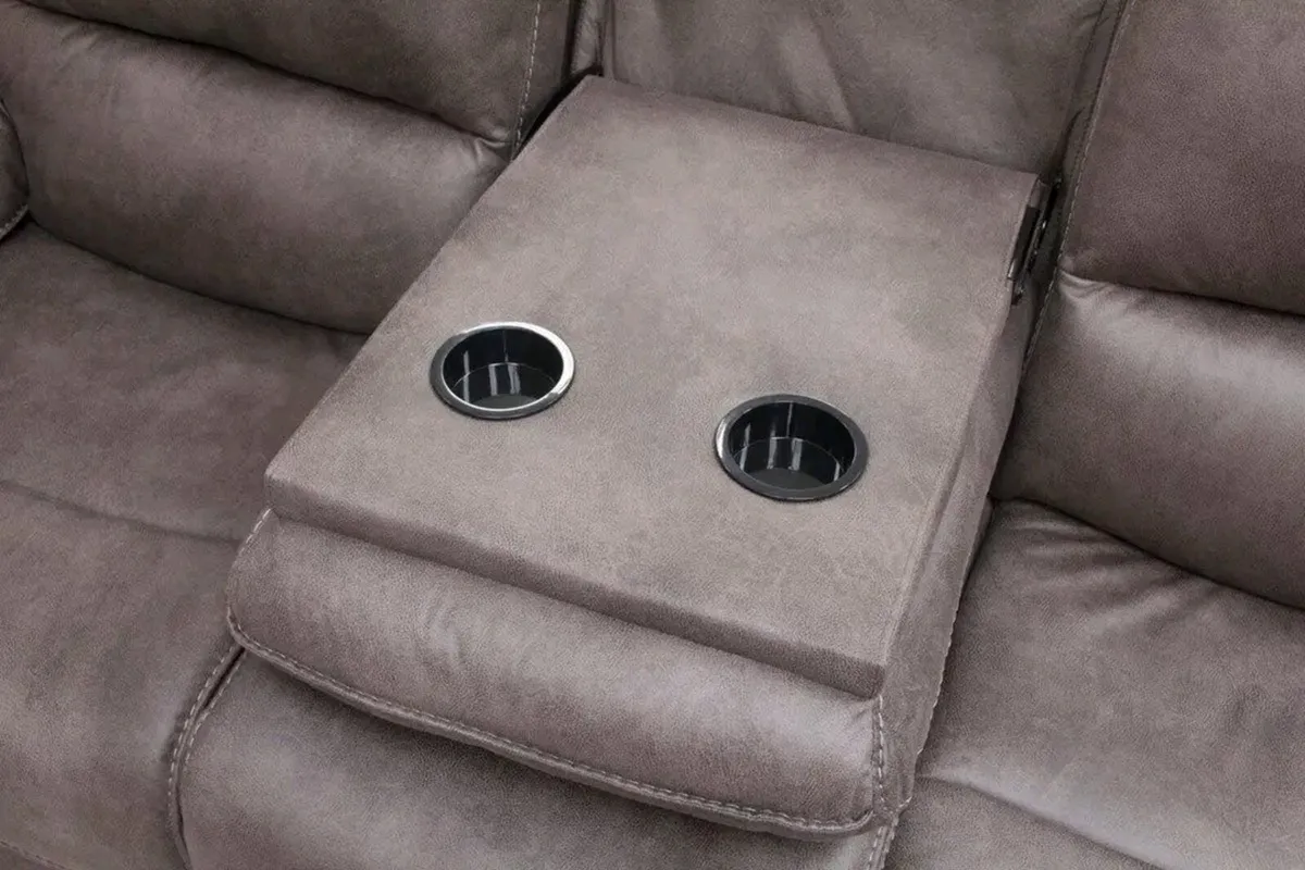 Oxford Grey & Brown Suede Fabric Recliner Sofa - Image 3