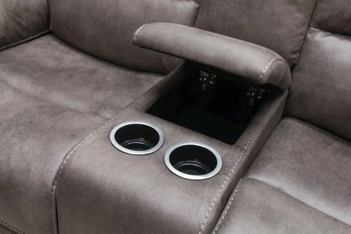 Oxford Grey & Brown Suede Fabric Recliner Sofa - Image 4