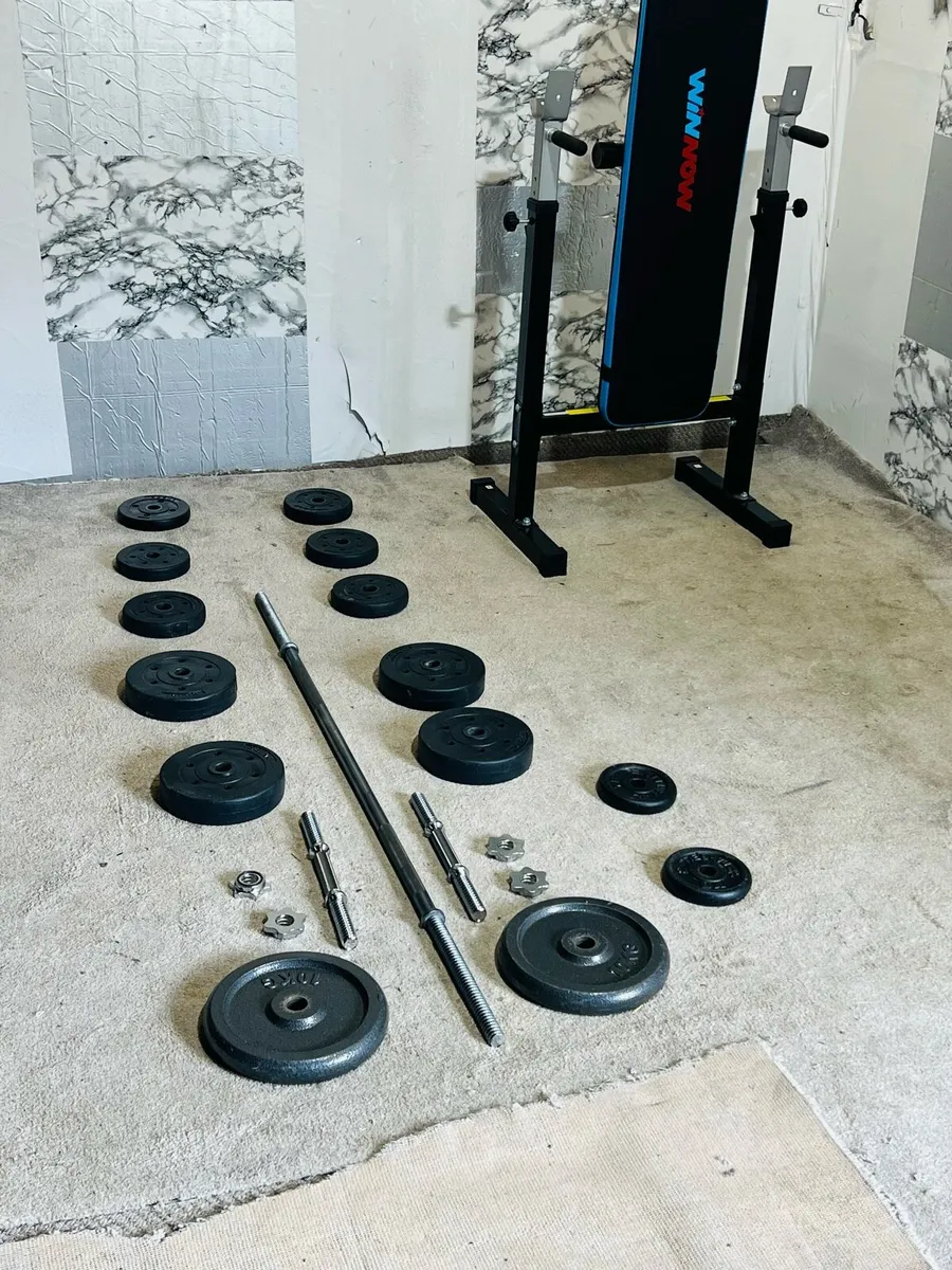 WEIGHTS BARBELL SET ADJUSTABLE BENCH DUMBBELLS - Image 2