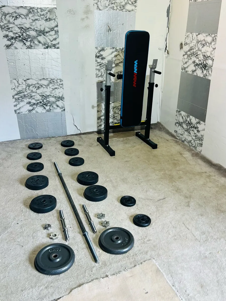 WEIGHTS BARBELL SET ADJUSTABLE BENCH DUMBBELLS - Image 3