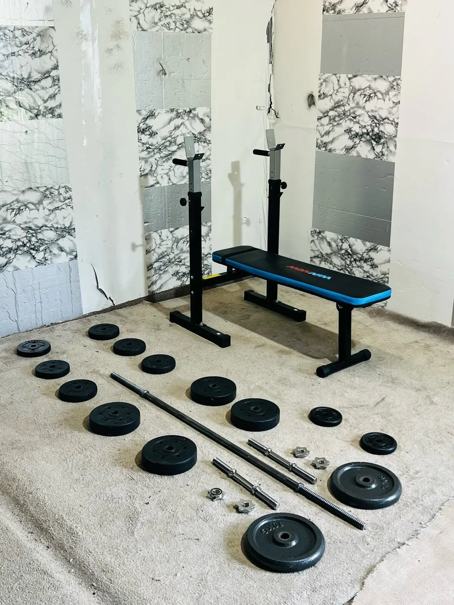 WEIGHTS BARBELL SET ADJUSTABLE BENCH DUMBBELLS - Image 1
