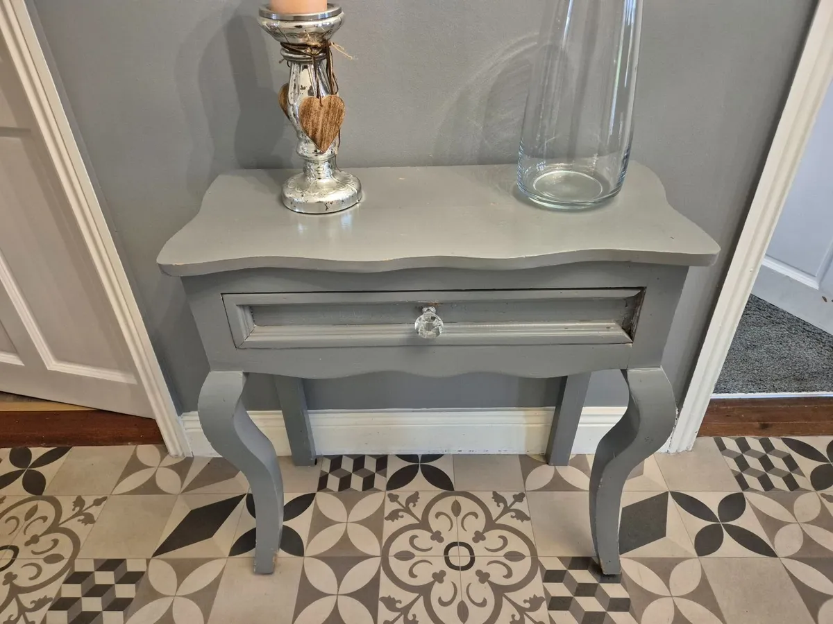 Hall table , Mirror, candle sticks & rug. - Image 1