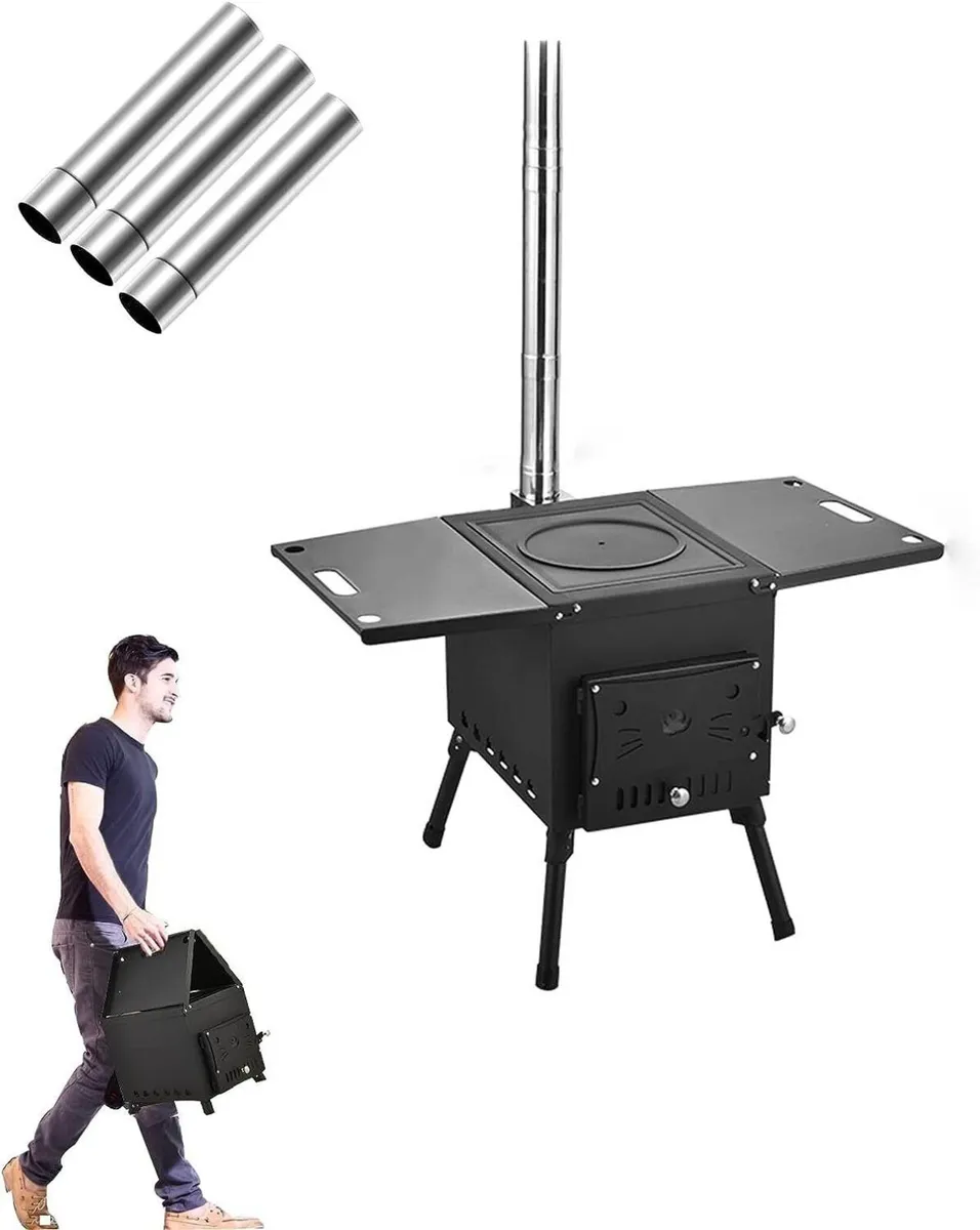 Portable Wood Stove Cast Iron Camping Tent Use - Image 1