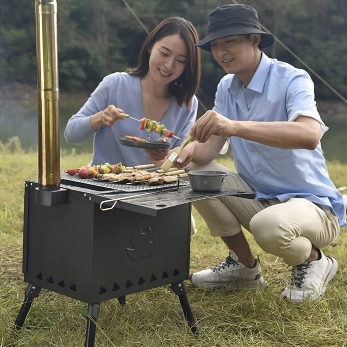 Portable Wood Stove Cast Iron Camping Tent Use - Image 2