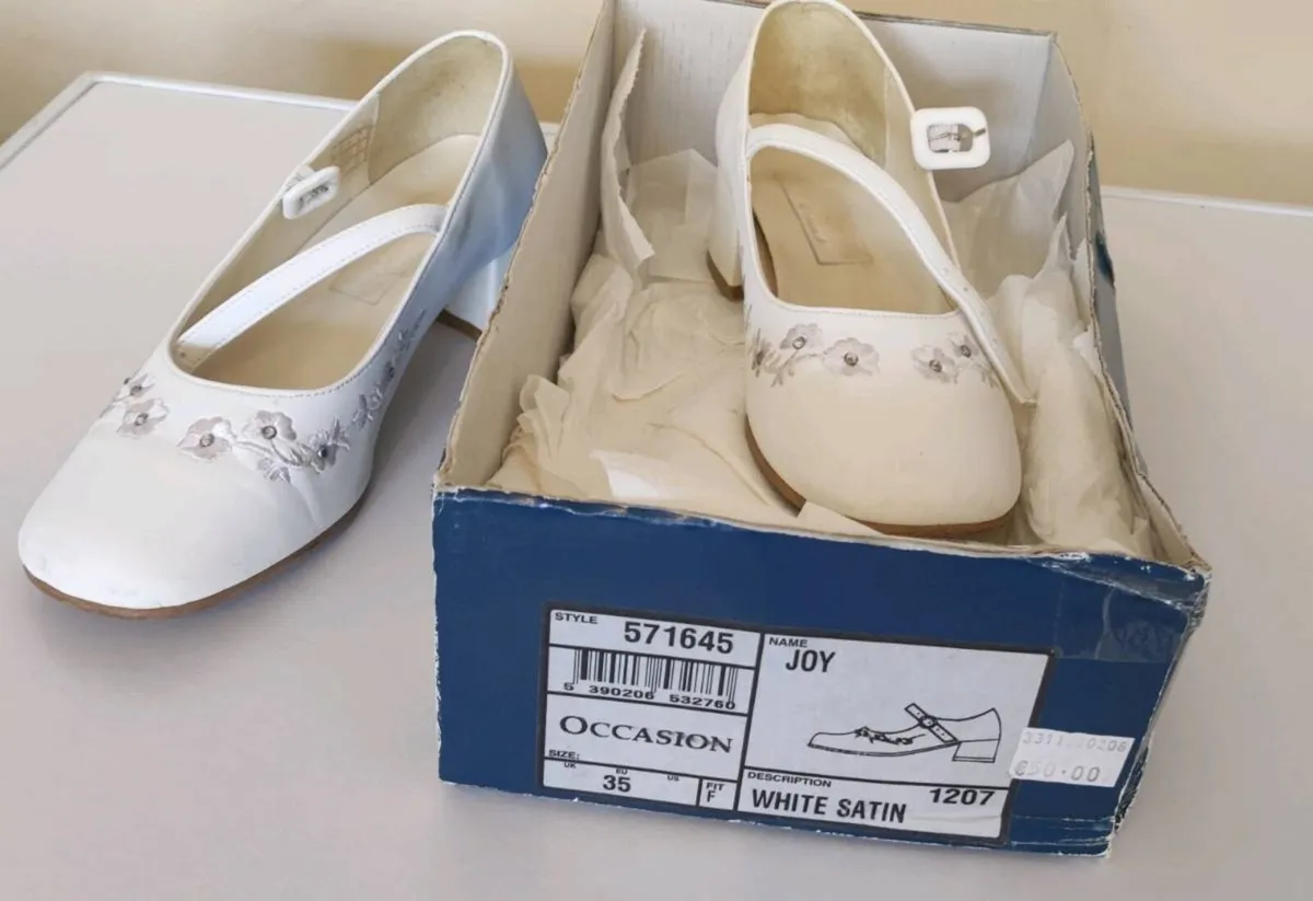 Girls white Satin Communion Shoes