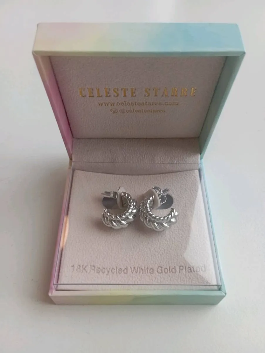 18k Recycled White Gold Plated Hoop Earrings - Image 1