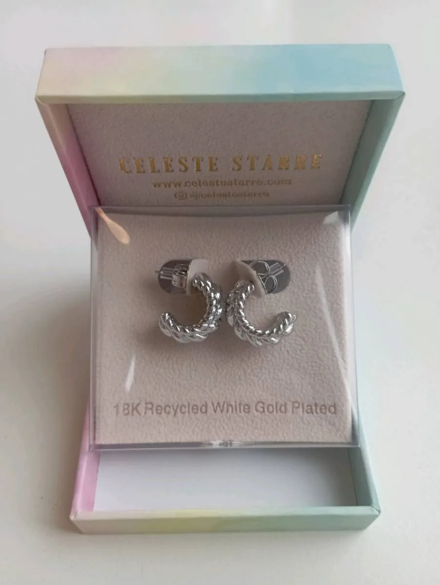 18k Recycled White Gold Plated Hoop Earrings - Image 2