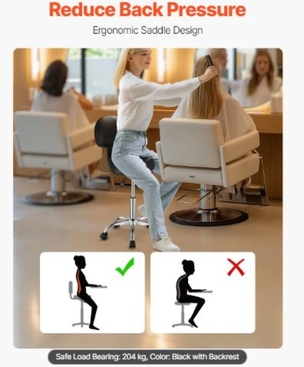 Saddle Stool with Back Support and Wheels,450 LBS - Image 2