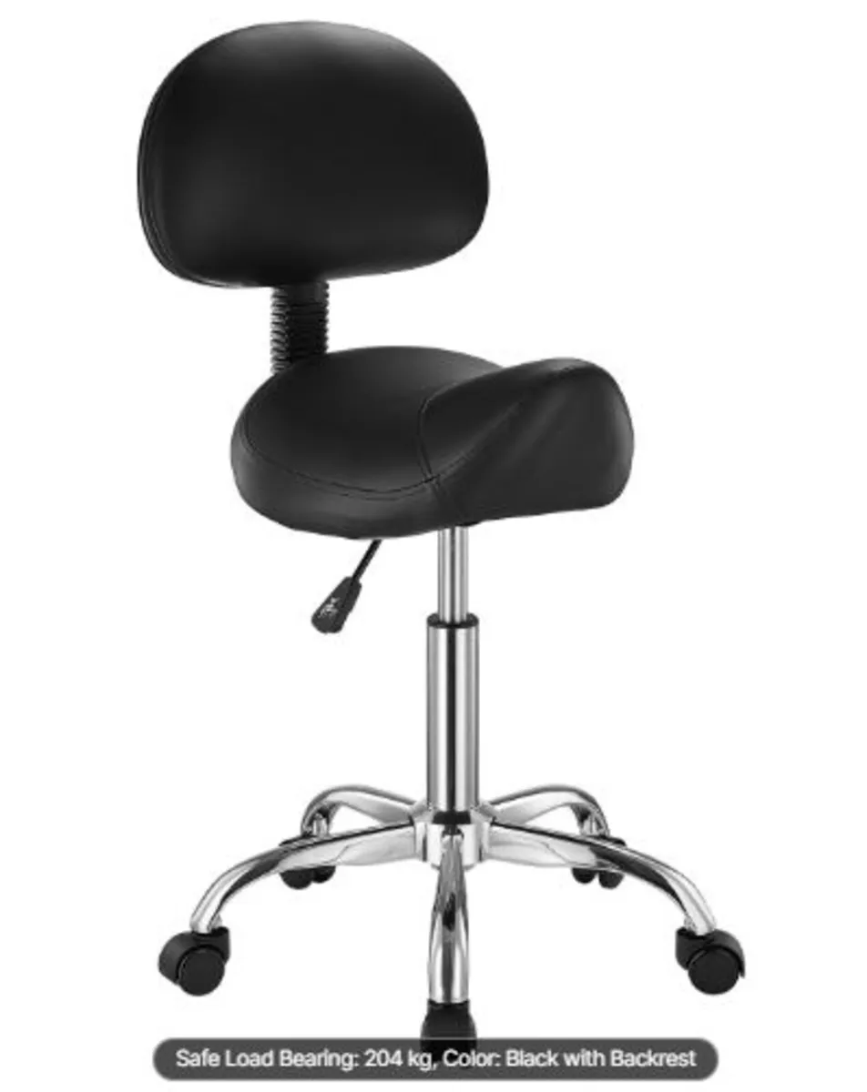 Saddle Stool with Back Support and Wheels,450 LBS - Image 1