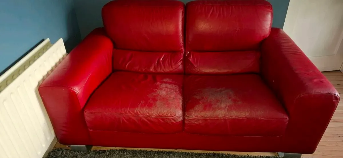Red leather 2 seater couch - Image 1