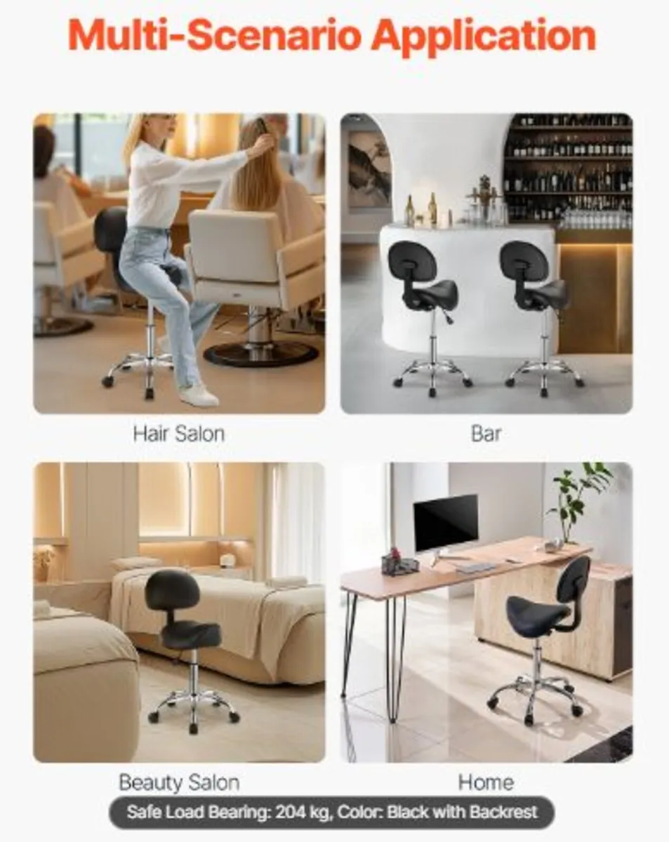 Saddle Stool with Back Support and Wheels,450 LBS - Image 3