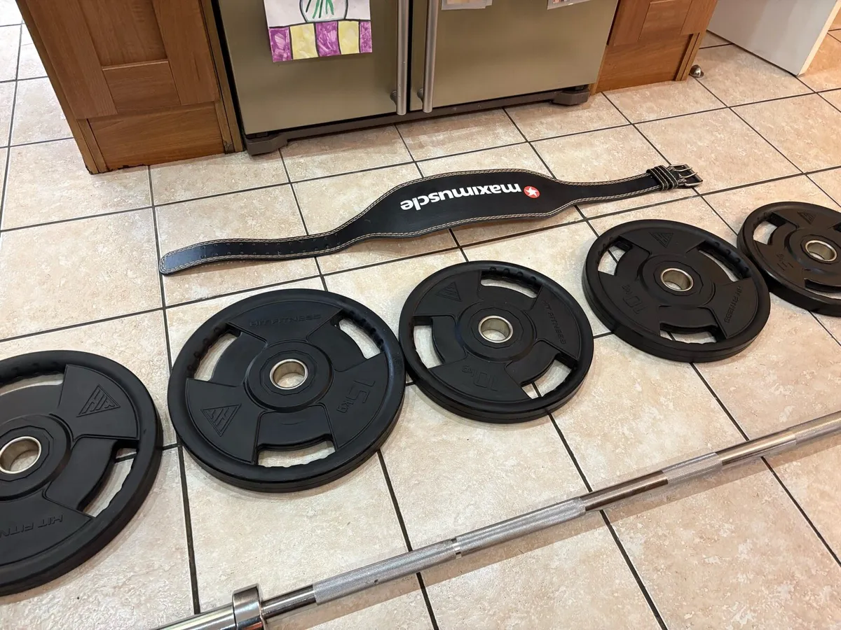 HOGH END URETHANE OLYMPIC WEIGHTS + 7 FOOT BARBELL - Image 2