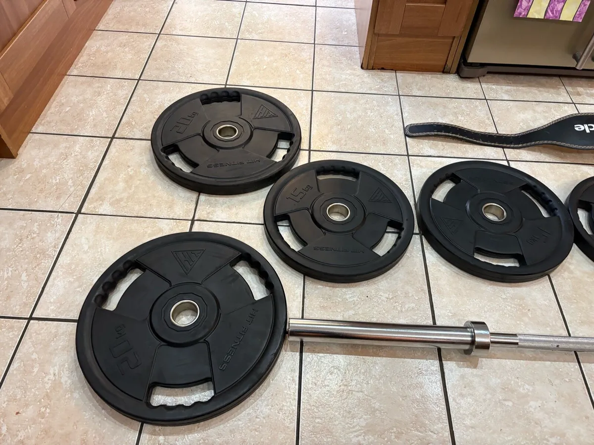 HOGH END URETHANE OLYMPIC WEIGHTS + 7 FOOT BARBELL - Image 3