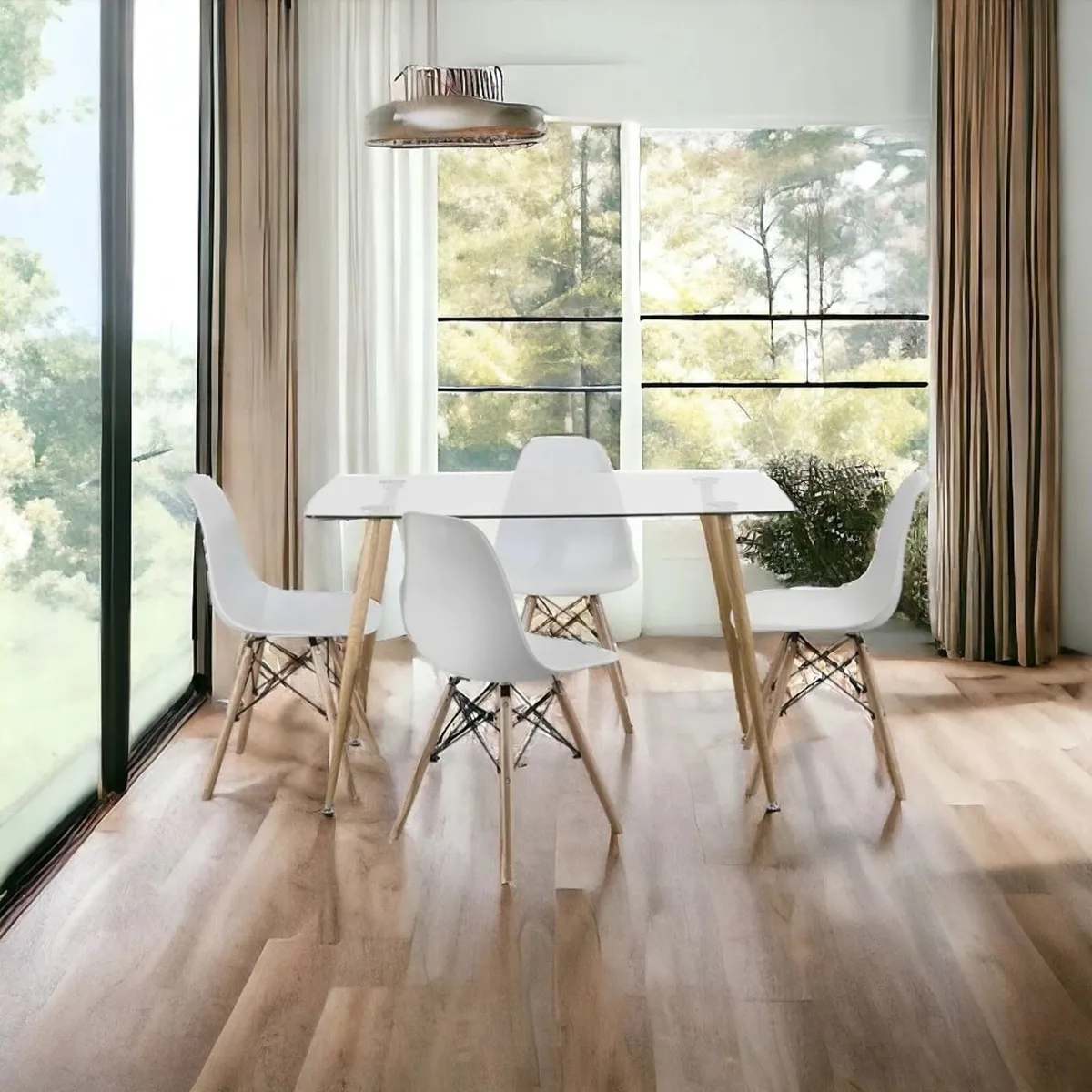 Modern Nordic Dining Set + 4 chairs white - Image 1