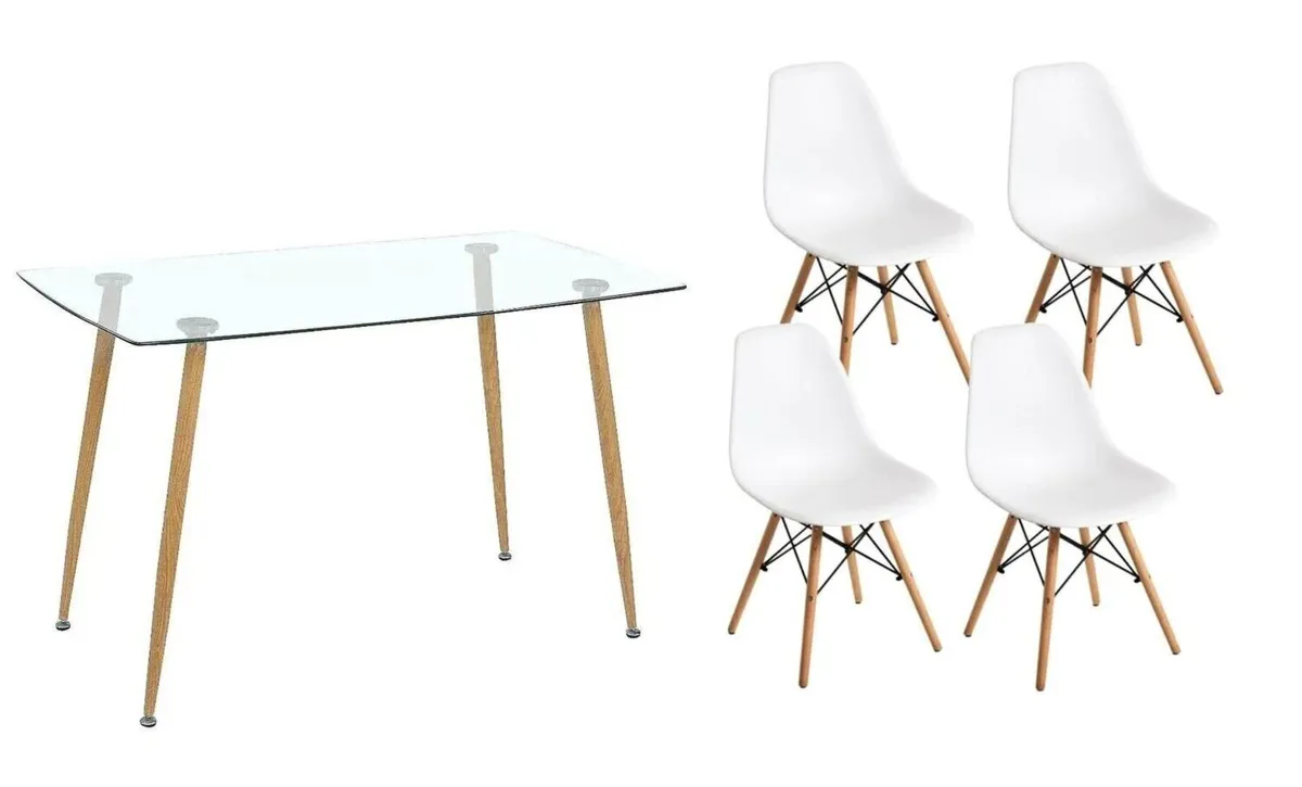 Modern Nordic Dining Set + 4 chairs white - Image 4