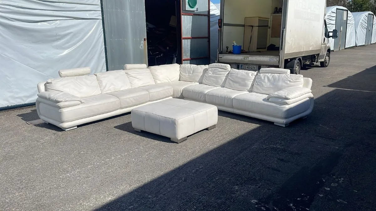 Large L Shape White Leather Sofa - Image 1