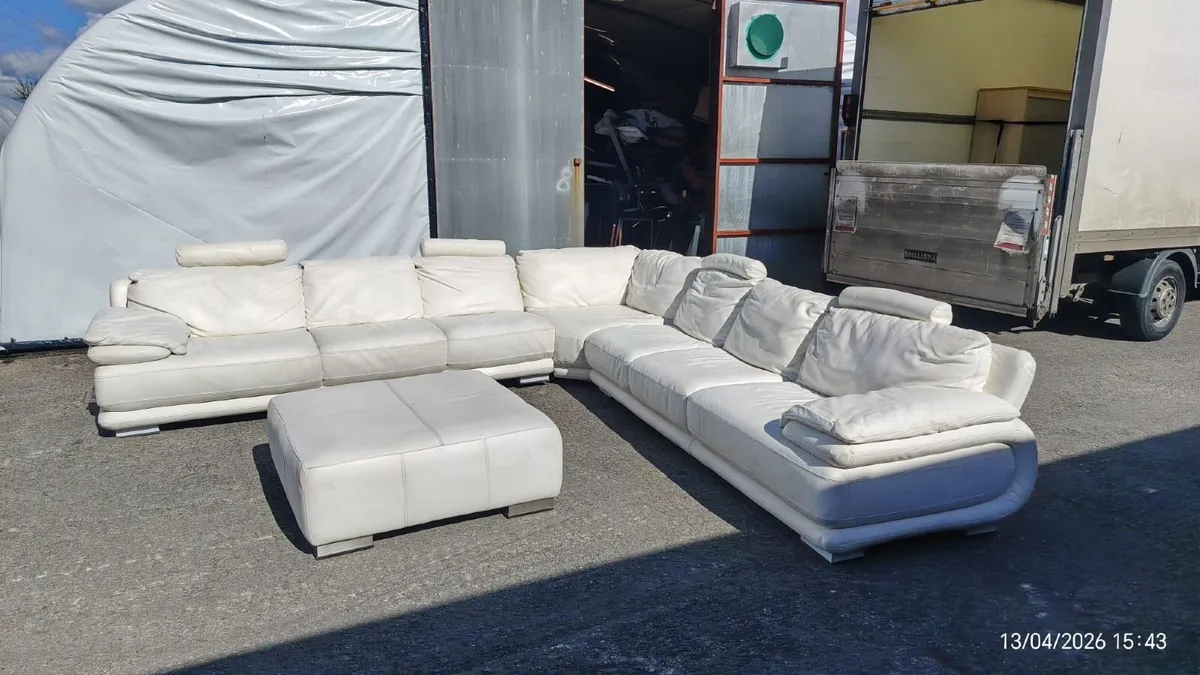 Large L Shape White Leather Sofa - Image 2