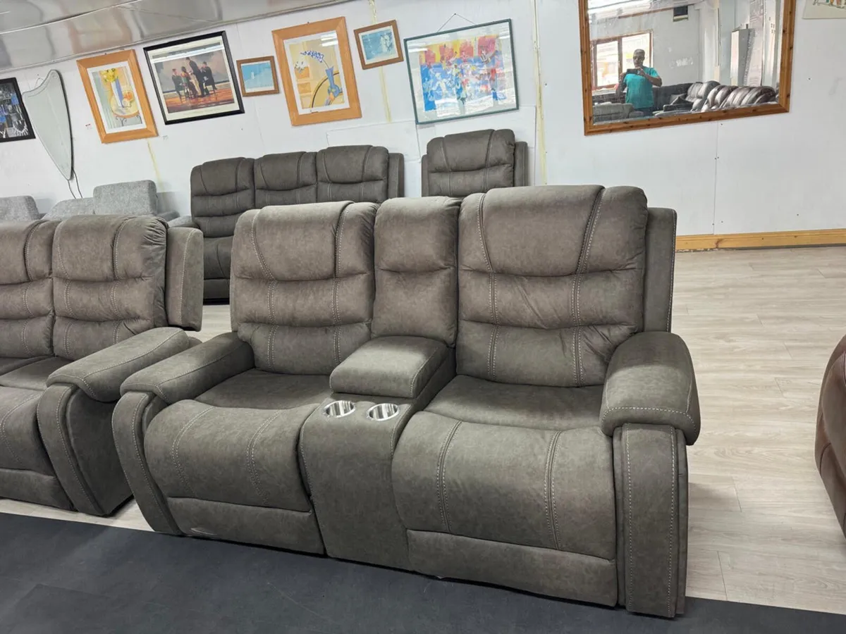 Maddison Grey 3+2 or 3+1+1 Fabric Recliner Sofa - Image 1