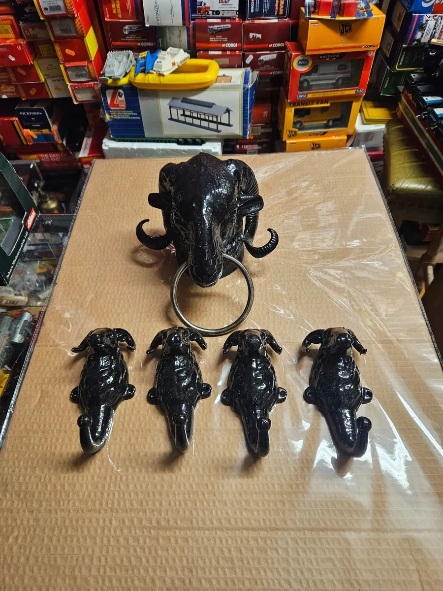 Vintage Cast iron Rams Head Coat Hangers - Image 1