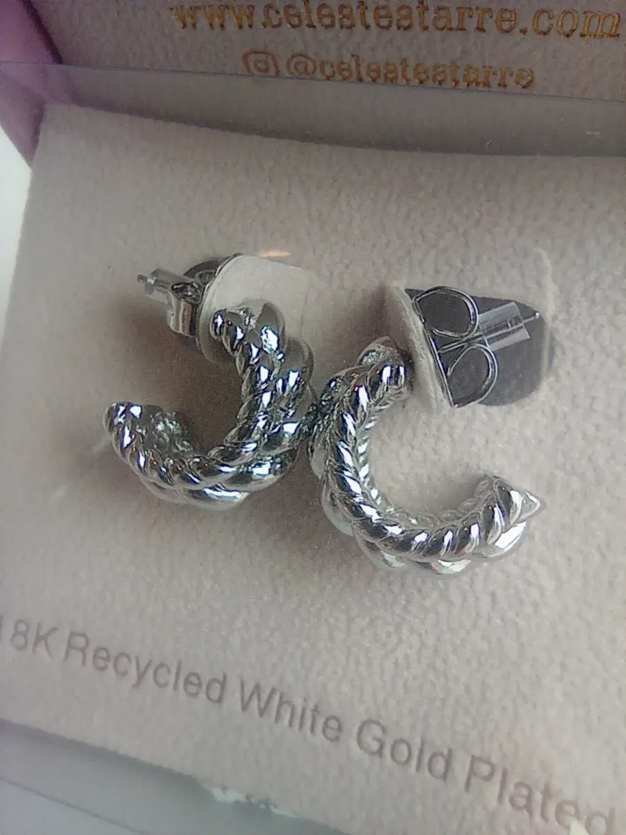 18k Recycled White Gold Plated Hoop Earrings - Image 4
