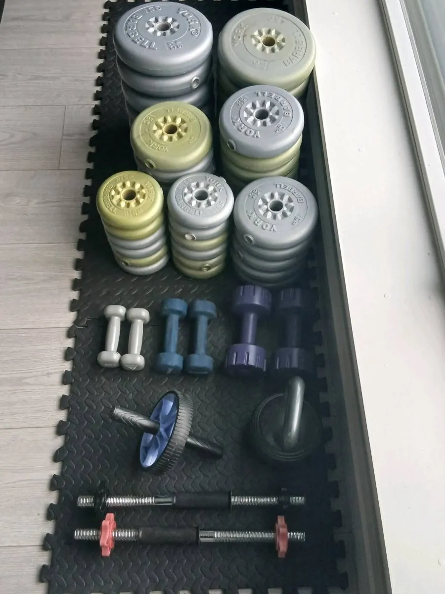 365kg Cast Iron/Vinyl Weights, Bench and Rack - Image 2